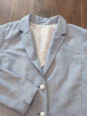 GAP Academy Blazer Jacket Womens 16 Tall Pinstripe Blue White Linen Cotton Blend